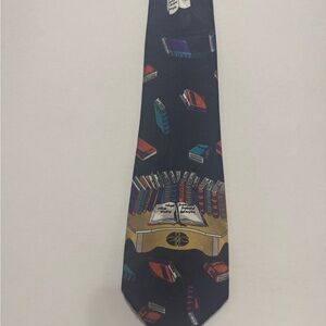 Vintage Fratello hand-made, Elegant Book-Themed Navy Tie